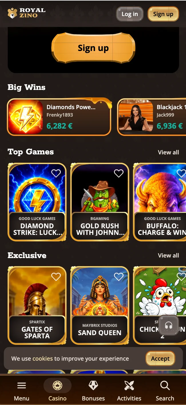 Scarica l'App di Royalzino Casino